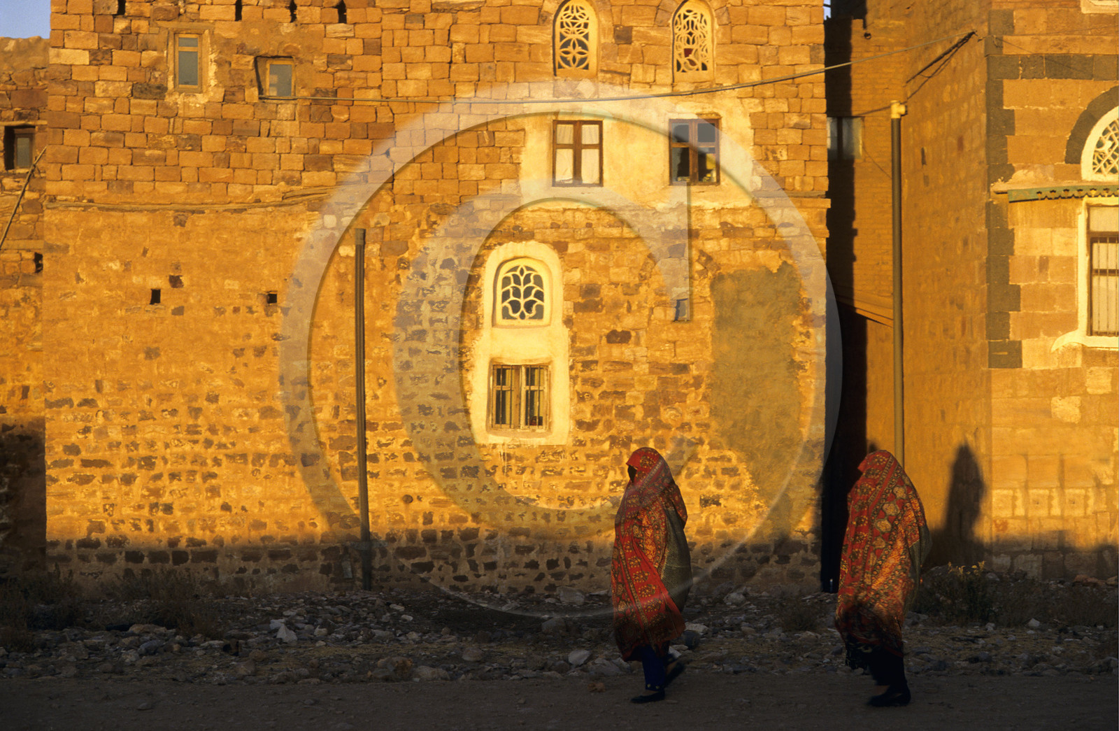 Couché de soleil sur les maisons en pierre de Kawkaban, Yemen
